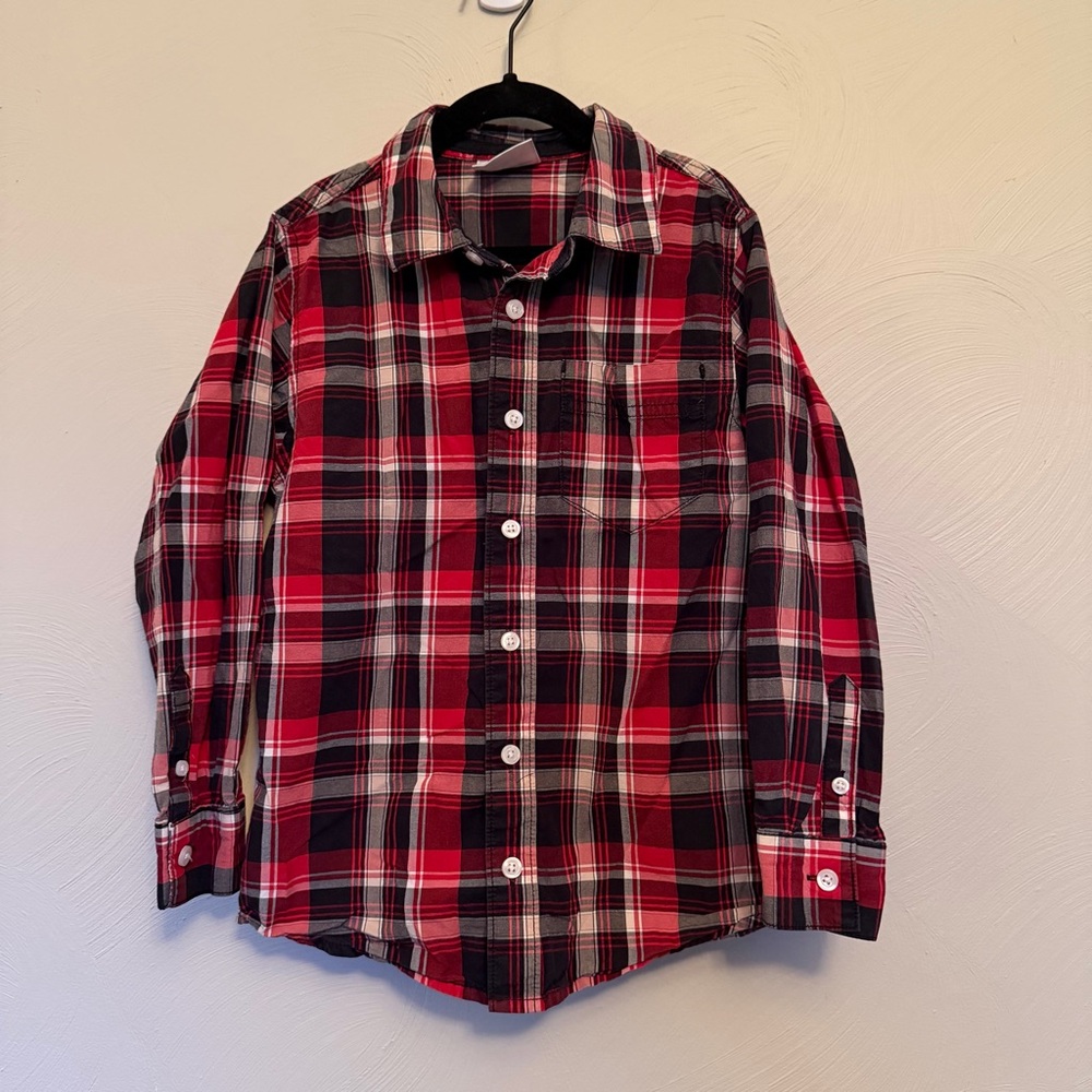 Hanna Andersson Red and Black Plaid Button Down Shirt